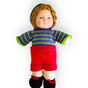 Anne Geddes Child Doll Knit Outfit‎ Striped Sweater Red Shorts Blue Yellow Hat